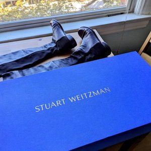 STUART WEITZMAN ICONIC 50/50 BLACK LEATHER OVER THE KNEE EASY PULL ON BOOTS